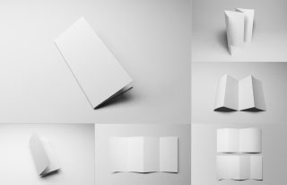 8视角四折页设计样机效果图PSD模板素材